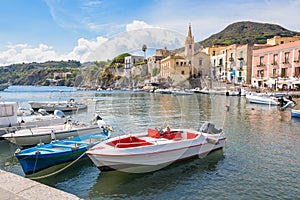 Boats at Marina Corta in Lipari town photo
