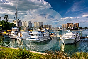 Boats in a marina and hotels along the Intracoastal Waterway in