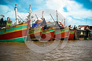 Boats in Mekong Delta harbour