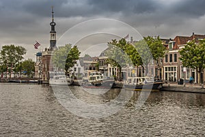 Boats moored in the city of Alkmaar. netherlands holland