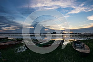 Boats moored in the creek evening