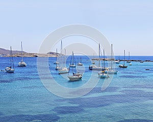 Boats Moored in Finikas Bay. Isolated,