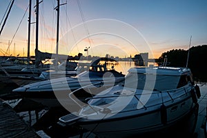 Boats moored in harbor