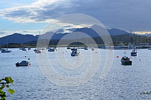 Boats Moored in the Loch in Front of Ben Nevis