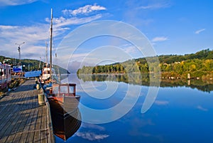 Boats moored at the pier in tista river