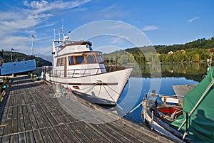 Boats moored at the pier in tista river