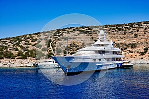 Boats Moored in Small Cove, Schinoussa Greek Island, Greece