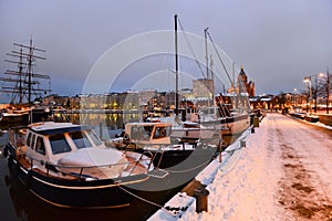 Boats moored in the winter