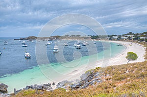 Boats mooring at Geordie bay at Rottnest island in Australia