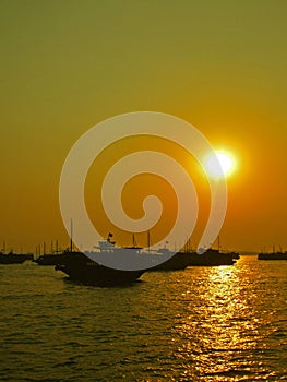 Boats mooring in Ha Long bay