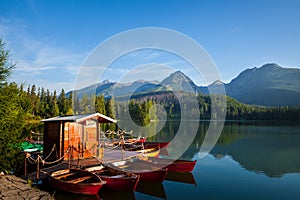 Boats on mountain lake in High Tatra