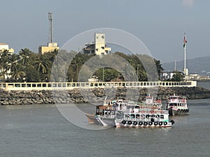 Boats in Mumkbai Harbor, near Gateway of India