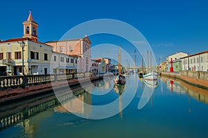 Boats museum in Canal Port in Cesenatico church and ancient boa