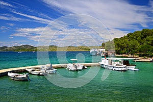 Boats in Nature park Telascica.Croatia.