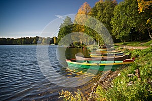 Boats near lake