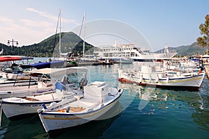 Boats in Nidri harbour, Lefkada, Greece