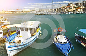 Boats in the old port of Heraklion. Crete, Greece, Europe