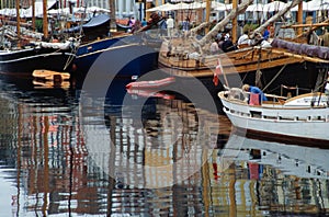Boats parked at Nyhavn canal