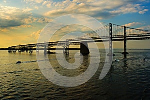 Boats Pass Chesapeake Bay Bridges