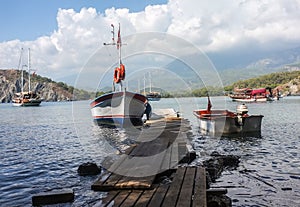 Boats in Phaselis Bay, Antalya, Turkey photo