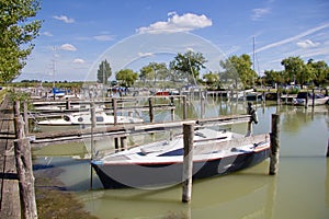 Boats at a Pier (harbor) of Lake Neusiedl in Austria