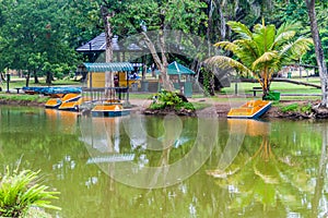 Boats on a pond in Viharamahadevi park in Colombo, Sri Lan photo