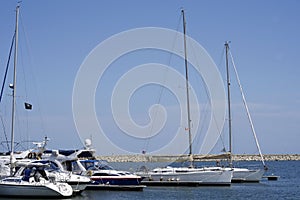 Boats in the port of black sea Mangalia Romania