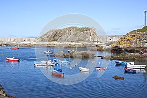 Boats in a port in summer in Cudillero, Spain