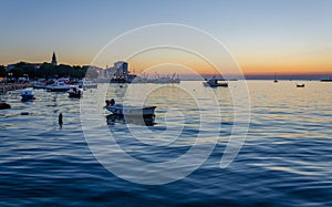 Boats in the port of Umag during Sunset