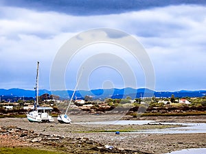 Boats remained on land on a dry channel, without water