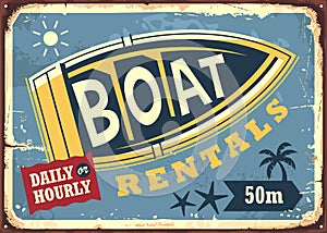 Boats rentals vintage beach sign concept