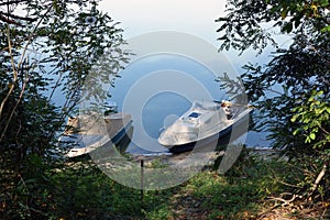 The boats rest after a long journey on the Danube