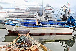 Boats on Ria formosa from Fuzeta anchored in the harbor