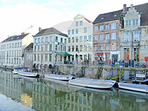 Boats on river in city centre