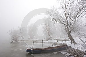 Boats on river Danube mid winter