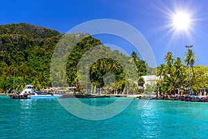 Boats and rocks, Phi Phi Don island, Andaman sea, Krabi, Thailan