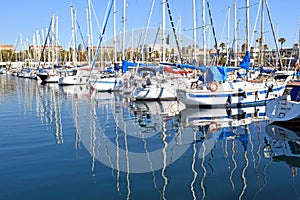 Boats, sailboats, and yachts in the port of Barcelona