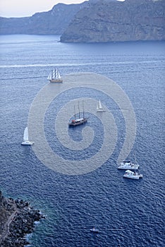 Boats sailing in Aegean sea