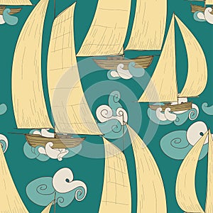 Boats sailing seamless pattern