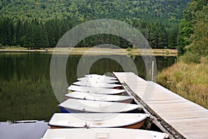 Boats on the saint ana volcanic lake, romania