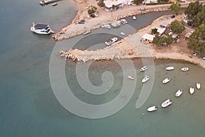 Boats in the sea harbor. Aerial view