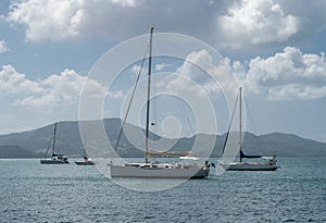 Boats at sea near Island Mountains