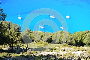 Boats seen in Myrtos beach .