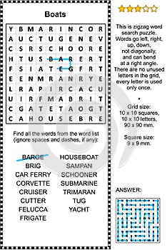 Boats and ships word search puzzle
