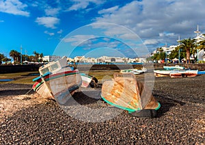 Boats on shore in Arrecife Lanzarote photo