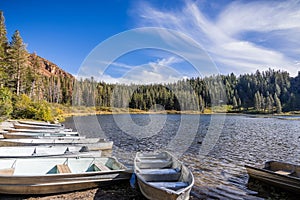 Boats on the shore of Lake George, Mammoth Lakes