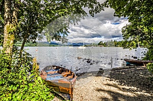 Boats on shore of Lake Windermere