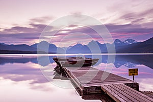 Boats sit on the dock at Lake McDonald