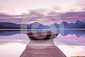 Boats sit on the dock at Lake McDonald