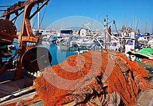 Boats in a small fishing harbor